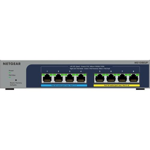 NETGEAR 8-port Ultra60 PoE++ Multi-Gigabit (2.5G) Ethernet Plus Switch Gestionado L2/L3 2.5G Ethernet (100/1000/2500) Energía sobre Ethernet (PoE) Gris