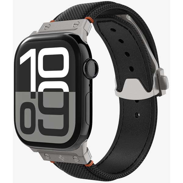 Spigen CLASSIC FIT pótszíj (egyedi méret, nagy, textil, állítható, pillangó csat) FEKETE Apple Watch Series 5 44mm / Watch Series 4 44mm / Watch Series 3 42mm (AMP09304)