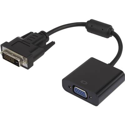 DVI/VGA átalakító adapter, 1x DVI dugó - 1x VGA alj 24+1 pól., aranyozott, fekete, ferrittel, Renkforce (RF-3301134)