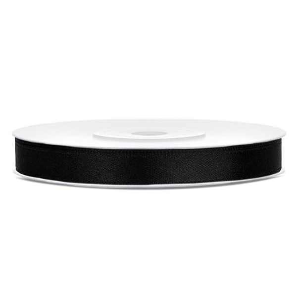 Szatén szalag 6mm - Fekete 25m (TS6-010)