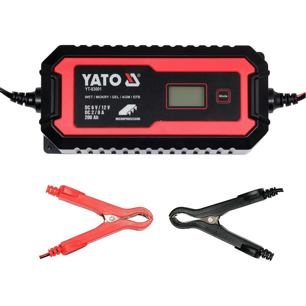 YATO Akkumulátor Töltő 6/12 V 2/8 A Max. 200 Ah LCD Kijelző