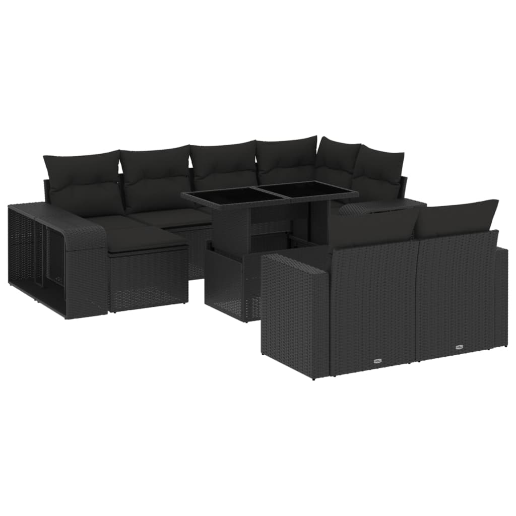 11 részes fekete polyrattan kerti ülőgarnitúra párnákkal (3274578)