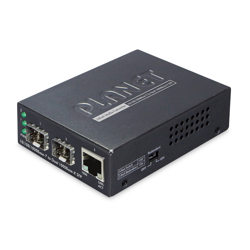 PLANET 10/100/1000Base-T -> Dual 1000Base-X SFP Media Konverter (GT-1205A)