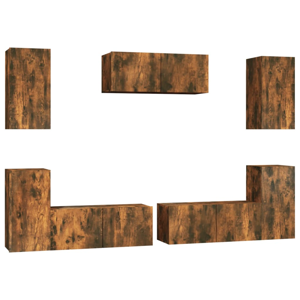 7 részes füstös tölgy színű szerelt fa TV-szekrényszett (3114307)