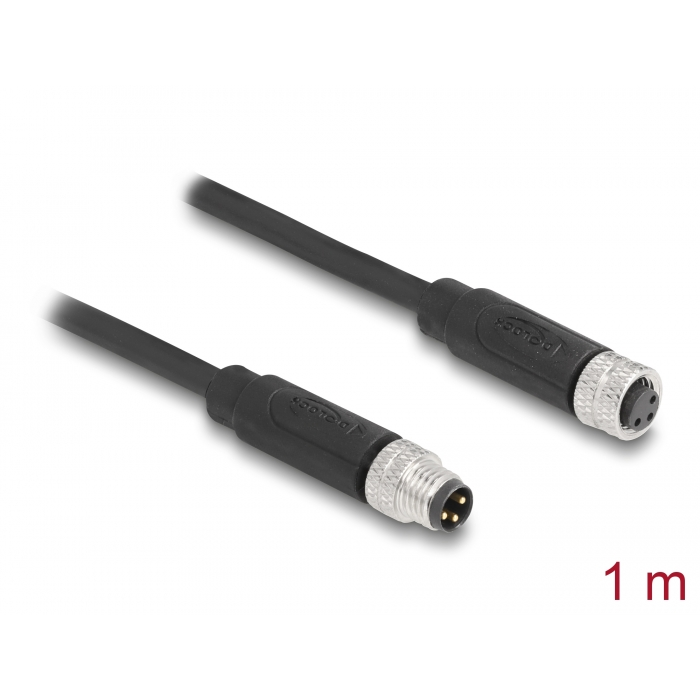 Delock M8 3 tűs kábel A-kódolású apa - anya PUR (TPU) 1 m hosszú (80138) (80138)