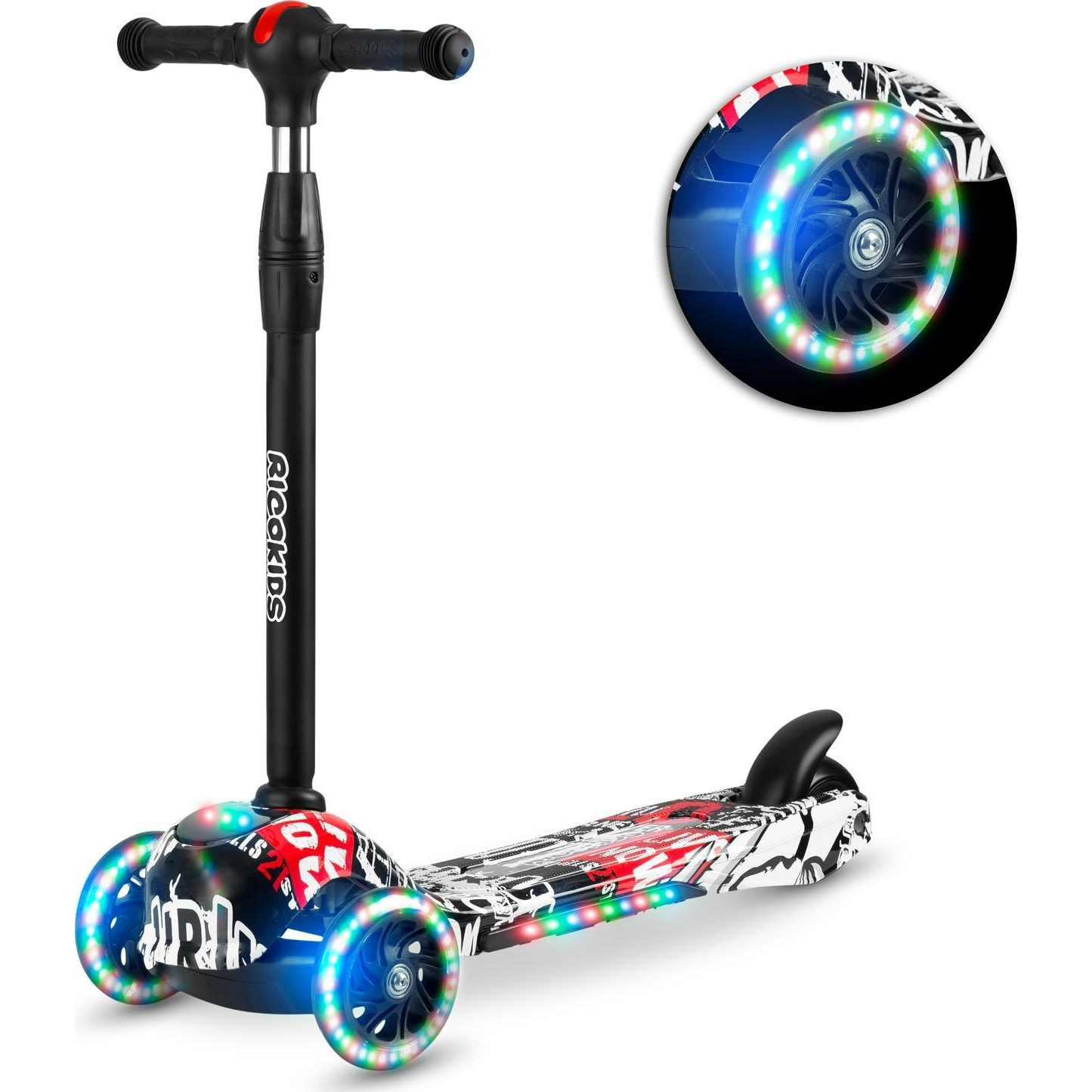 Ricokids Piko Háromkerekű Roller - Fekete, Piros És Fehér Mintákkal (765010)