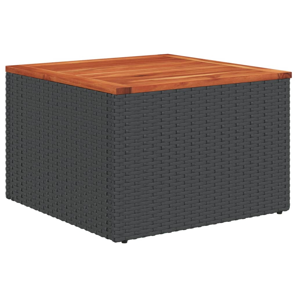 fekete polyrattan és akácfa kerti asztal 55x55x37 cm (365975)