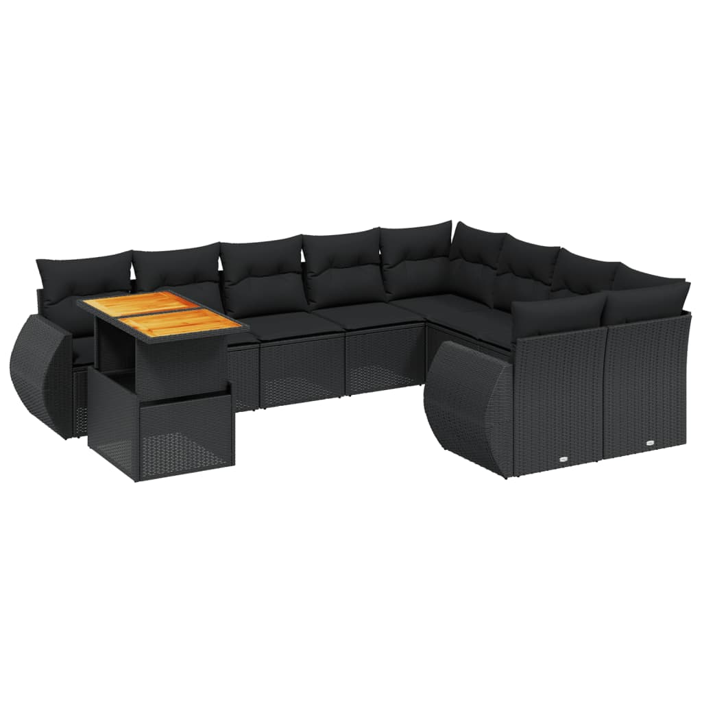 10 részes fekete polyrattan kerti ülőgarnitúra párnákkal (3272357)