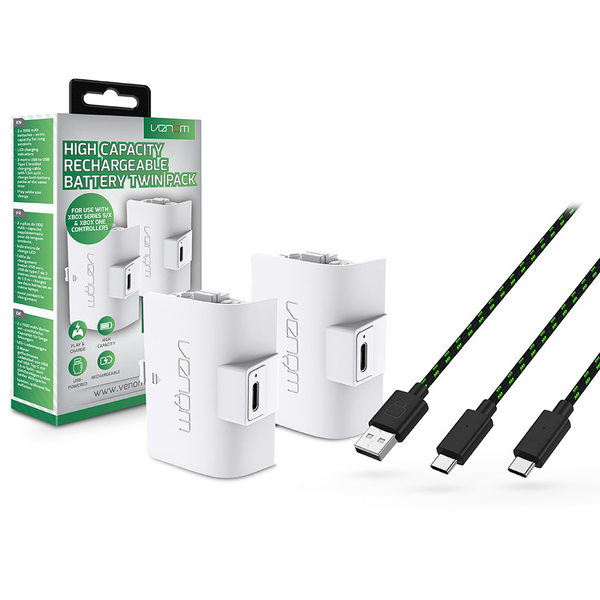 Venom VS2874 XboxSeries S/X&amp;One fehér magas kapacítású (1100mAh) akkucsomag (2 db) +3m töltőkábel