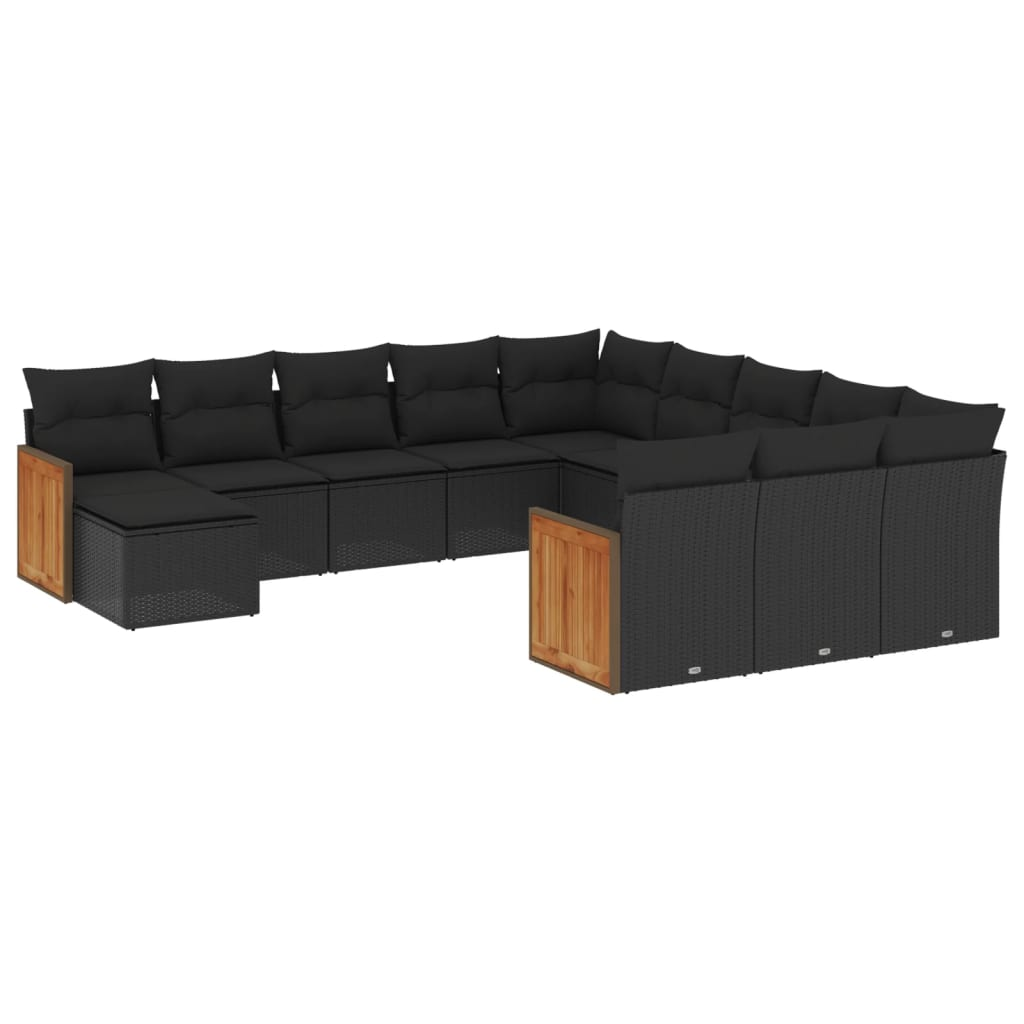 12 részes fekete polyrattan kerti ülőgarnitúra párnákkal (3228260)