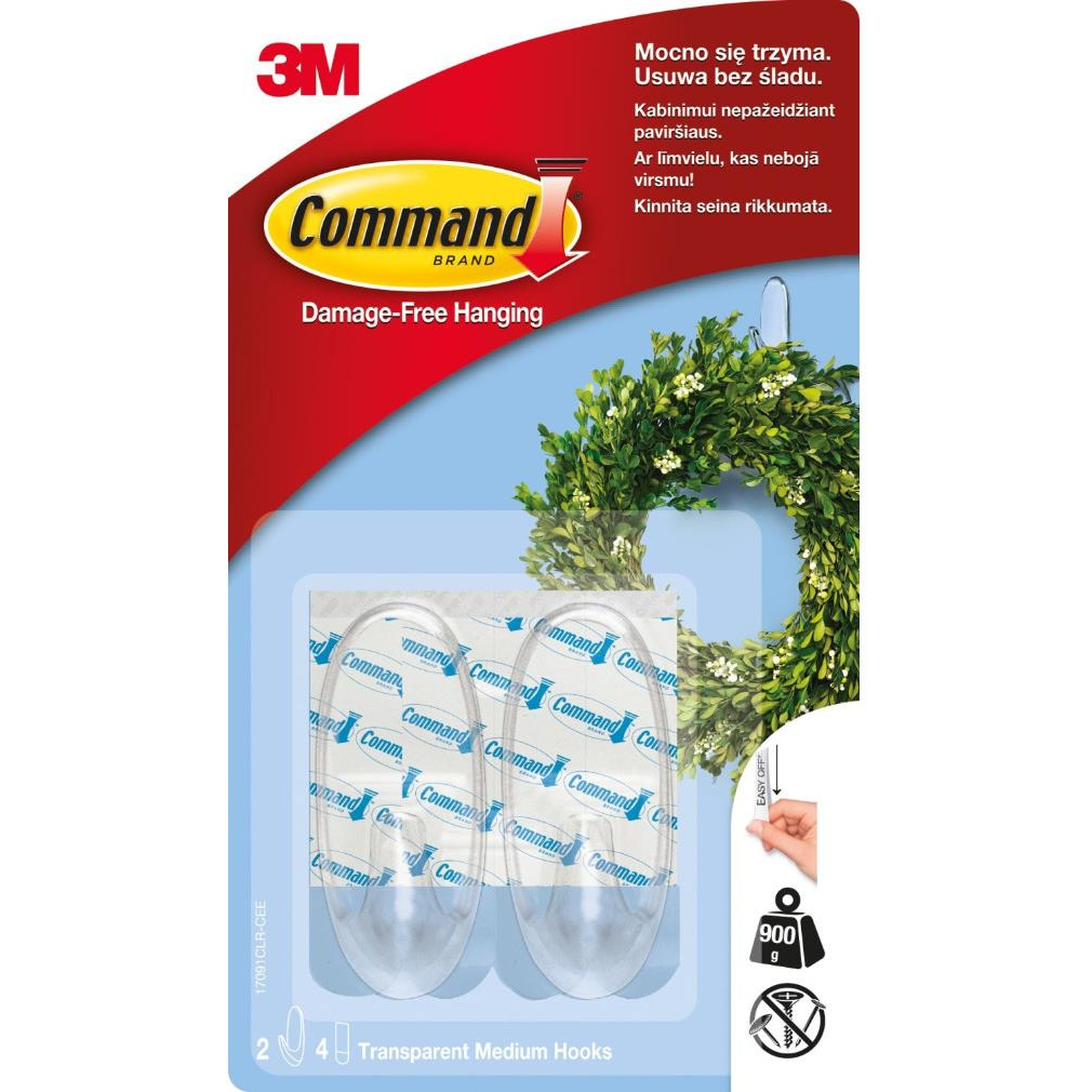 3M Command™ átlátszó öntapadós műanyag kampók, közepes, 2 db (17091CLR)