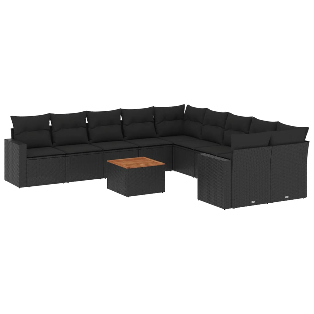 11 részes fekete polyrattan kerti ülőgarnitúra párnákkal (3256643)