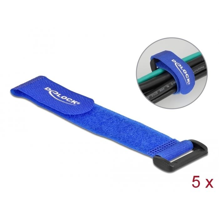 Delock befűzős tépőzáras kábelkötegelő 190x25mm 5db kék (19533) (DL19533)