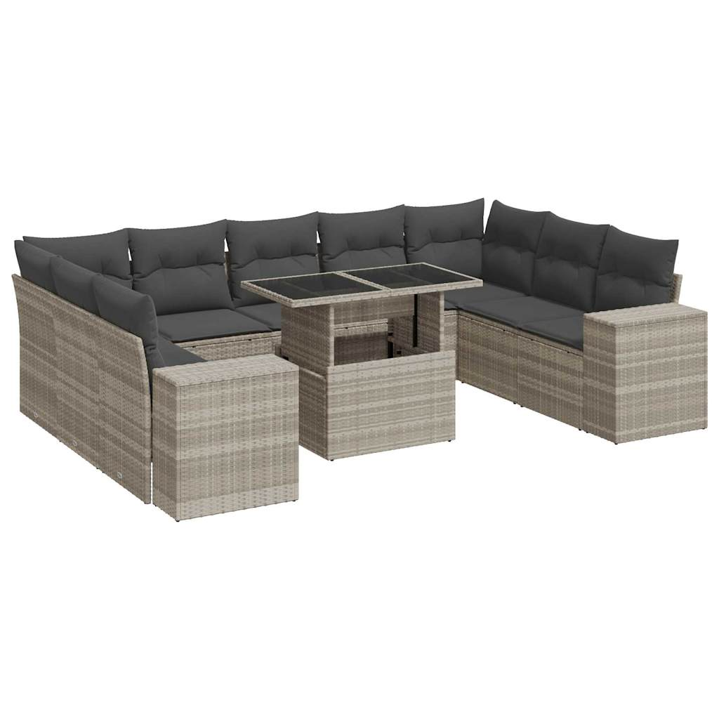 10 részes világosszürke polyrattan kerti ülőgarnitúra párnákkal (3326863)