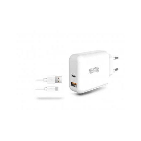 Urban Factory Hálózati töltő, 1xUSB-A (18W), 1xUSB-C (45W), USB-A–USB-C kábel,  (UFPSC45)