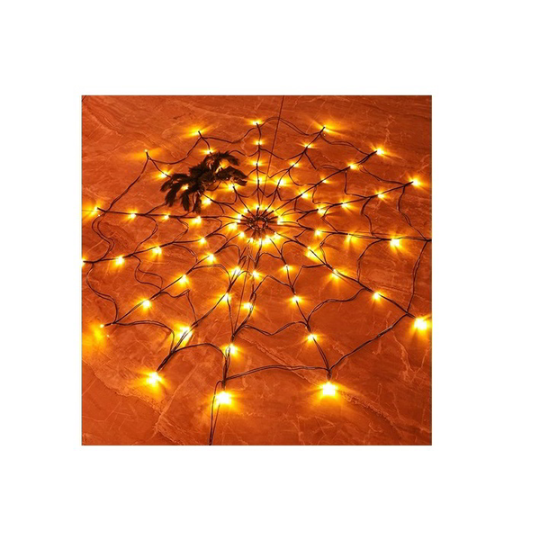 Family Halloween Beltéri LED pókháló pókkal fényfüggöny 70cm átmérő - Meleg fehér