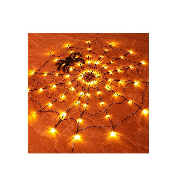 Family Halloween Beltéri LED pókháló pókkal fényfüggöny 70cm átmérő - Meleg fehér (58150)