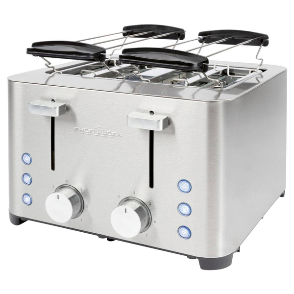 Prajitor de paine Proficook, PC-TA1252, 4 felii de paine, 7 trepte de prajire, functie dezghetare, functie reincalzire, functie Quick Stop, centrare automata, oprire automata/manuala, accesoriu incalzire chifle, inox