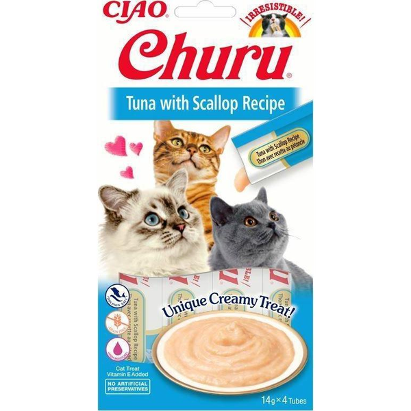 Inaba Cat Churu Püré - Tonhal Fésűkagylóval 4 X  14 G