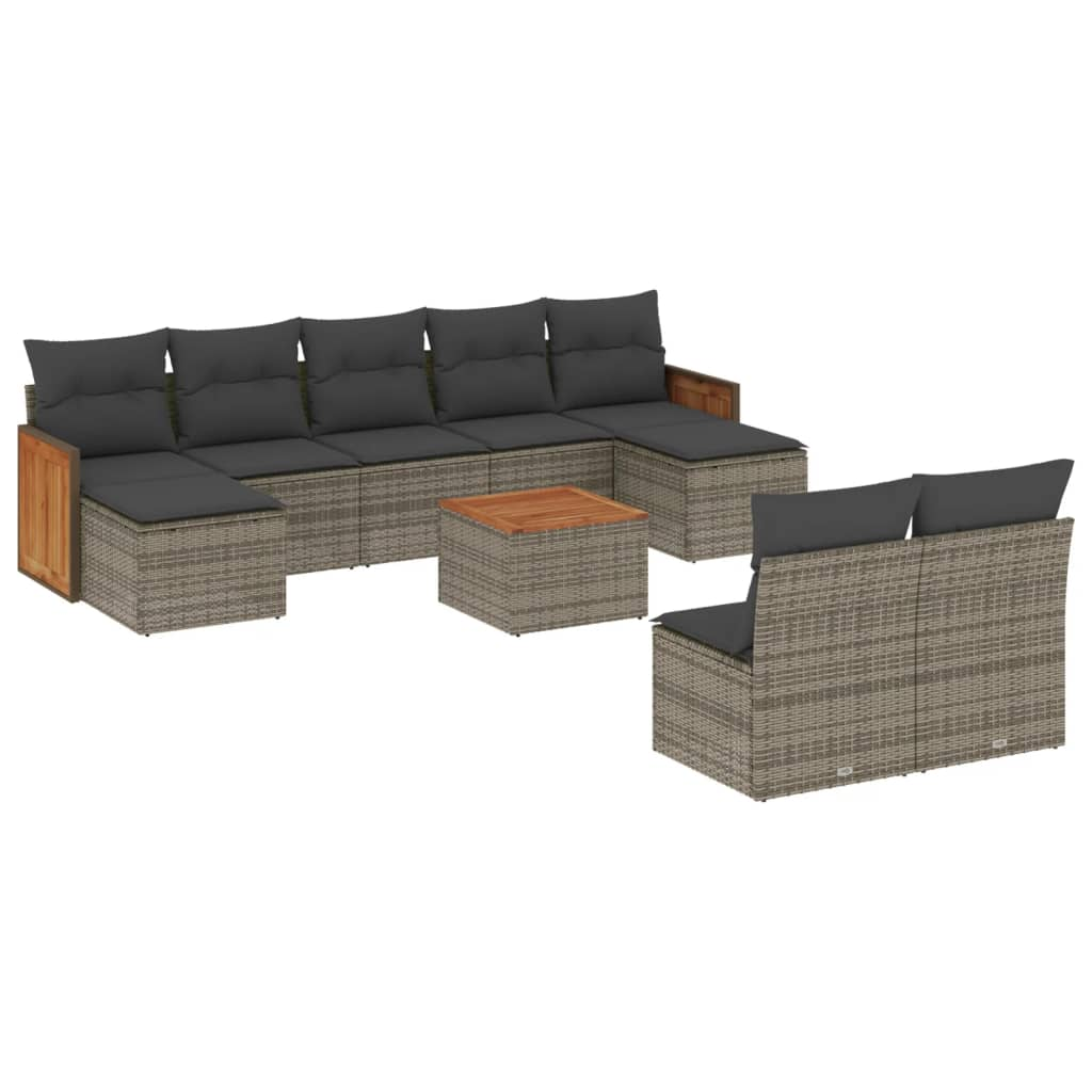 10 részes szürke polyrattan kerti ülőgarnitúra párnákkal (3260464)