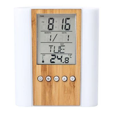 TOO PHC-300-LB digitális óra írószertartóval bambusz-fehér (PHC-300-LB)