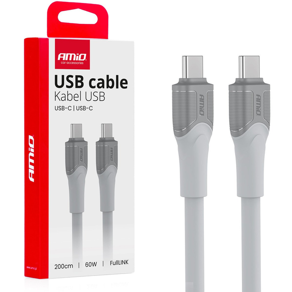 AMiO , Adatkábel Usb C - Usb C, Fehér 2m 60W (0504292)