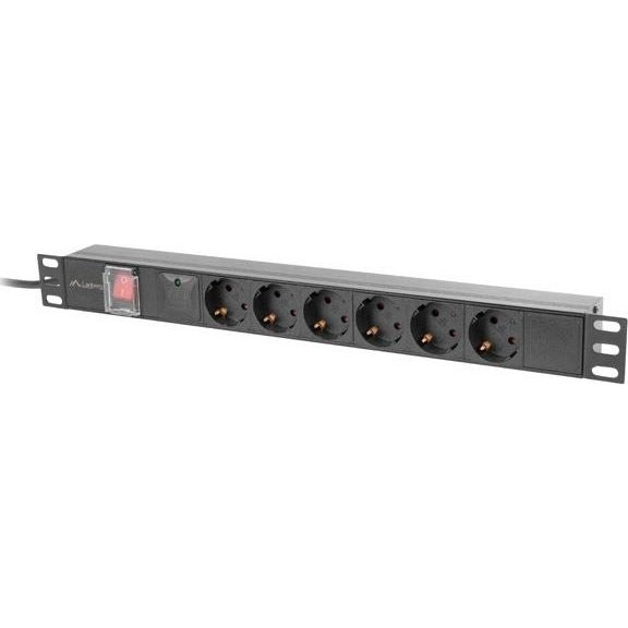 Lanberg PDU 19" LANBERG 1U 16A 2M 6X SCHUKO OUTLETS BLACK