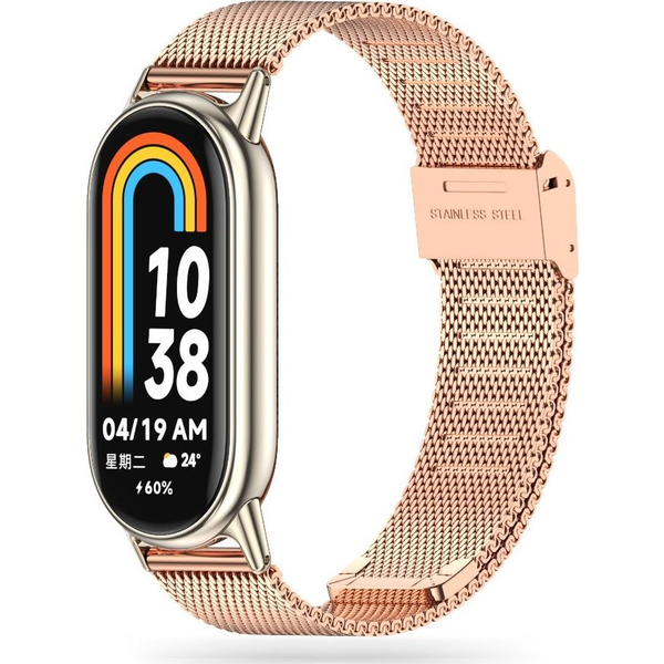 Xiaomi Mi Smart Band 8 / 9, fém pótszíj, milánói stílus, TP MilaneseBand, vörösarany
