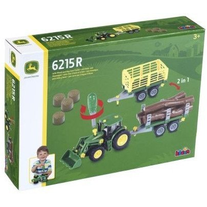 John Deere Összeszerelhető traktor 2 pótkocsival - Sárga / Zöld (3906)