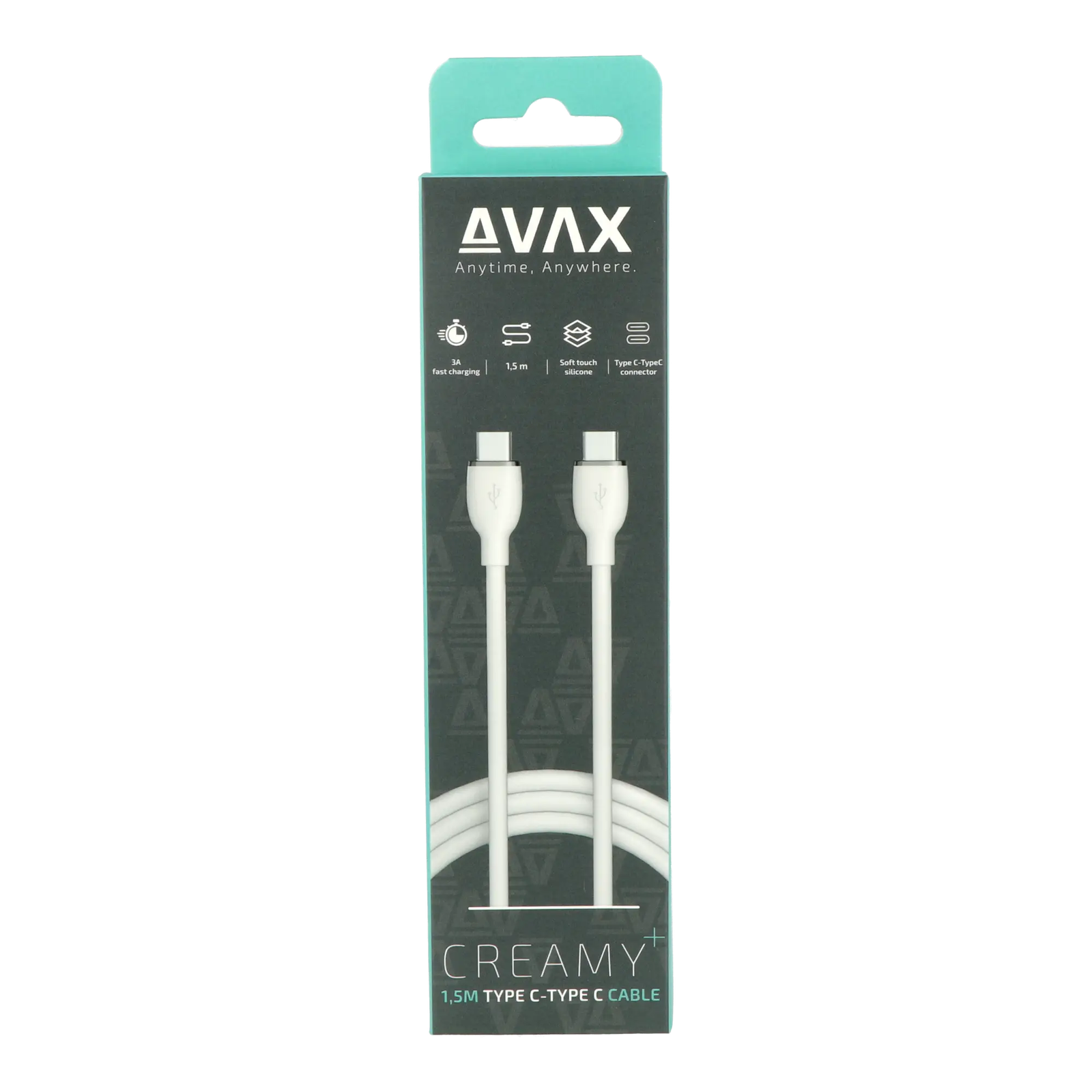 AVAX CB623 CREAMY+ USB Type-C apa - USB Type-C apa Töltőkábel - Fehér/Ezüst (1.5m)