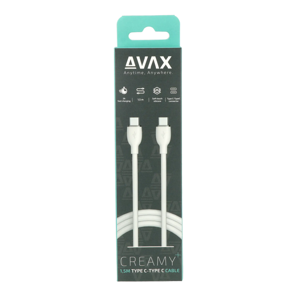 AVAX CB623 CREAMY+ USB Type-C apa - USB Type-C apa Töltőkábel - Fehér/Ezüst (1.5m)