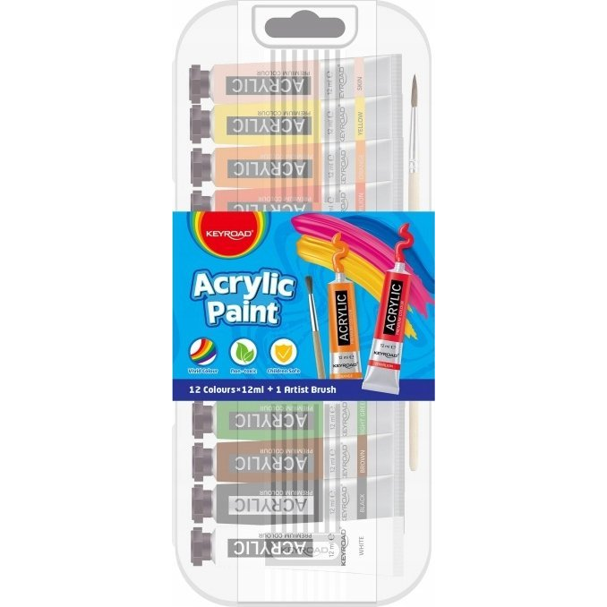 Keyroad Akril festék, 12 x 12 ml, műanyag dobozban, , vegyes színek (KR972962) (KR972962)