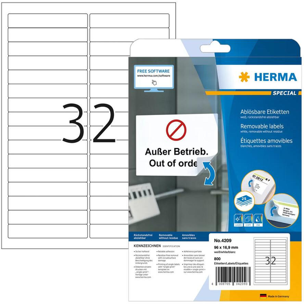 HERMA Etiketten A4 weiß 96x16,9   mm ablösbar Papier 800 St.