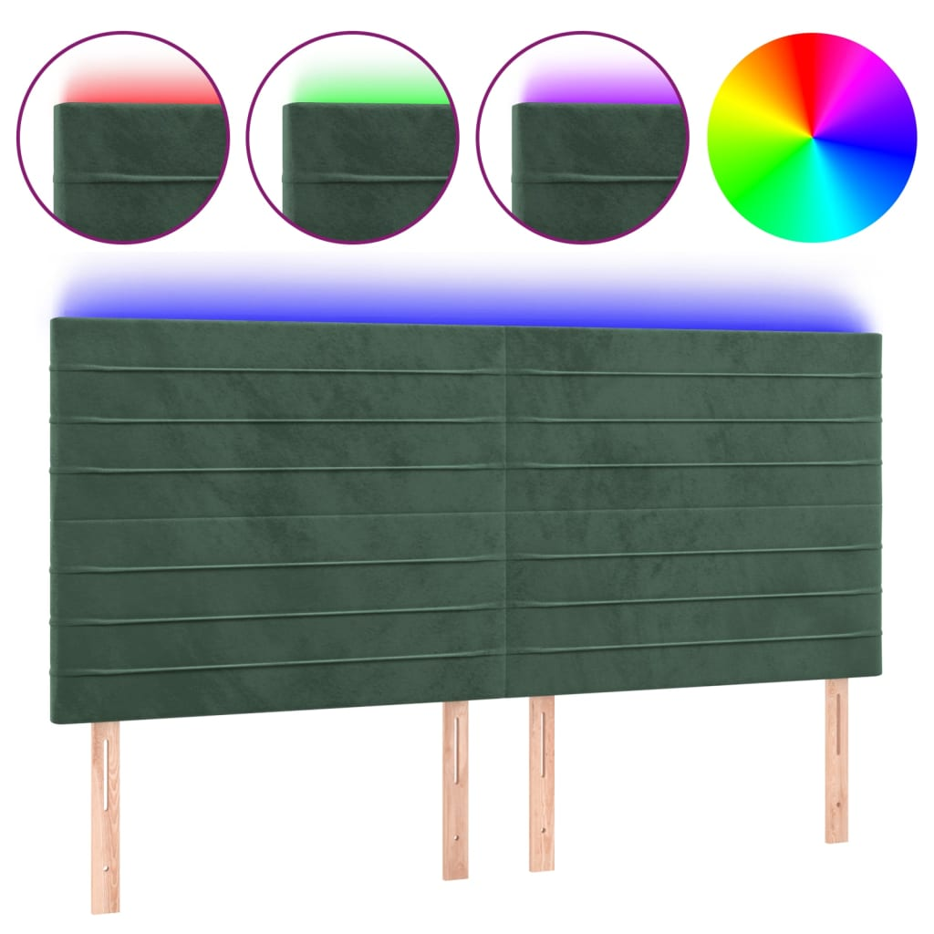 sötétzöld bársony LED-es fejtámla 180x5x118/128 cm (3122627)