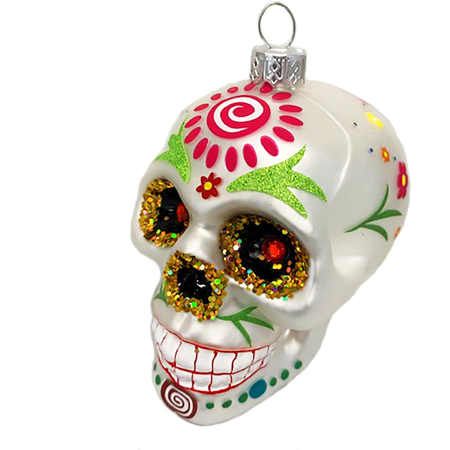 LAALU Dísz koponya színes dekorációval ezüst 9 cm (LAU-1419)