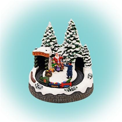 Somogyi DRM 8 világító karácsonyi életkép, fényképésszel, Mikulással és vonattal (DRM 8)