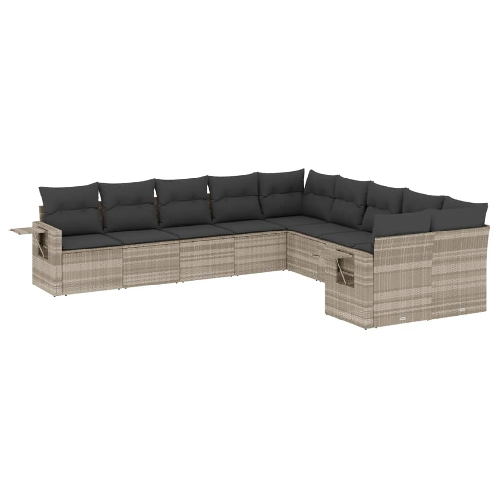 10 részes világosszürke polyrattan kerti ülőgarnitúra párnákkal (3220711)