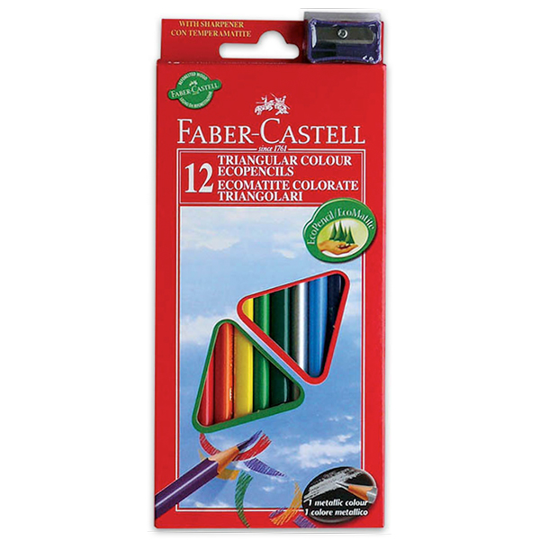 Faber-Castell: ECO háromszög alakú színes ceruza készlet - 12 db-os, ajándék hegyezővel (120512) (120512)