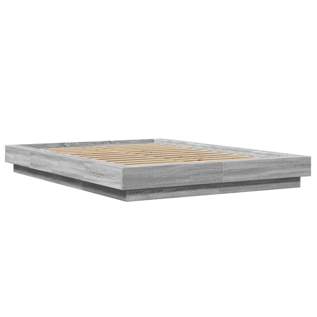szürke sonoma színű szerelt fa ágykeret LED-del 135 x 190 cm (3281138)