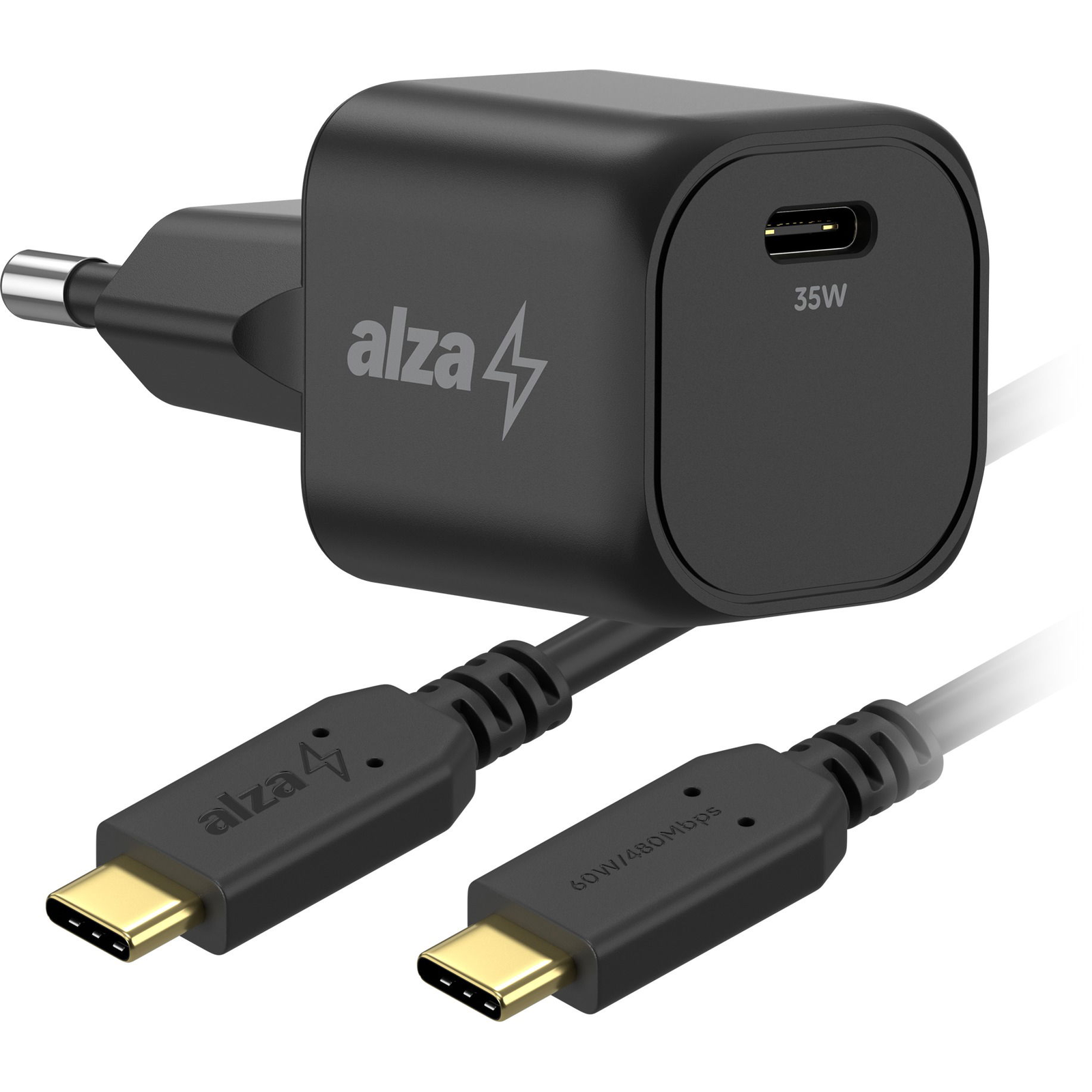 AlzaPower G320C Fast Charge 35 W fekete + Core USB-C 2.0 60 W, 1 m, fekete (APW-CCG320C-CBTC1010B)