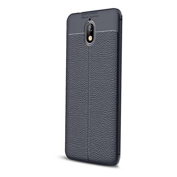Szilikon telefonvédő (közepesen ütésálló, bőr hatású, varrás minta) SÖTÉTKÉK [Nokia 3.1] (5996457792498)