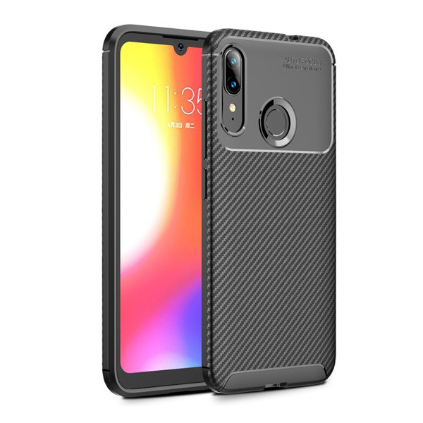 Szilikon telefonvédő (közepesen ütésálló, légpárnás sarok, karbon minta) FEKETE [Motorola Moto E6 Plus (XT2052)] (5996457929672)