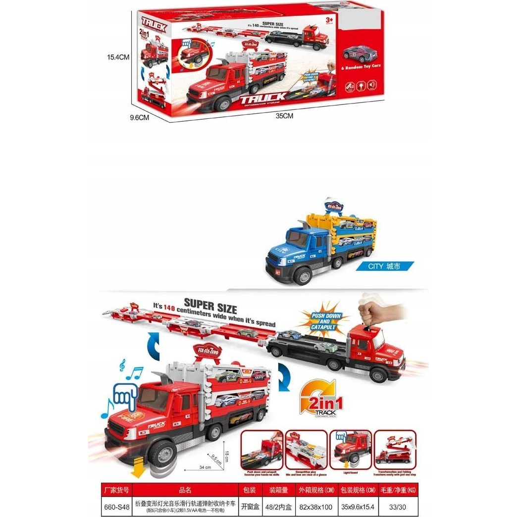 Interaktív Teherautó Katapulttal, 6 Fém Autó, 140 Cm, Kék, 34X9,5X18cm ( )