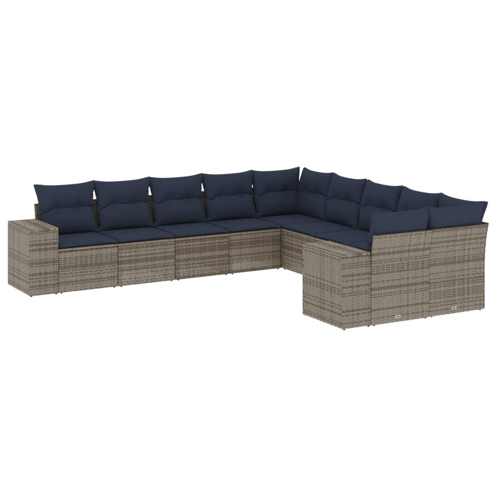 10 részes világosszürke polyrattan kerti ülőgarnitúra párnákkal (3255449)