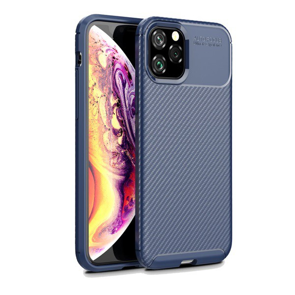Szilikon telefonvédő (közepesen ütésálló, légpárnás sarok, karbon minta) SÖTÉTKÉK [Apple iPhone 11 Pro] (5996457901654)