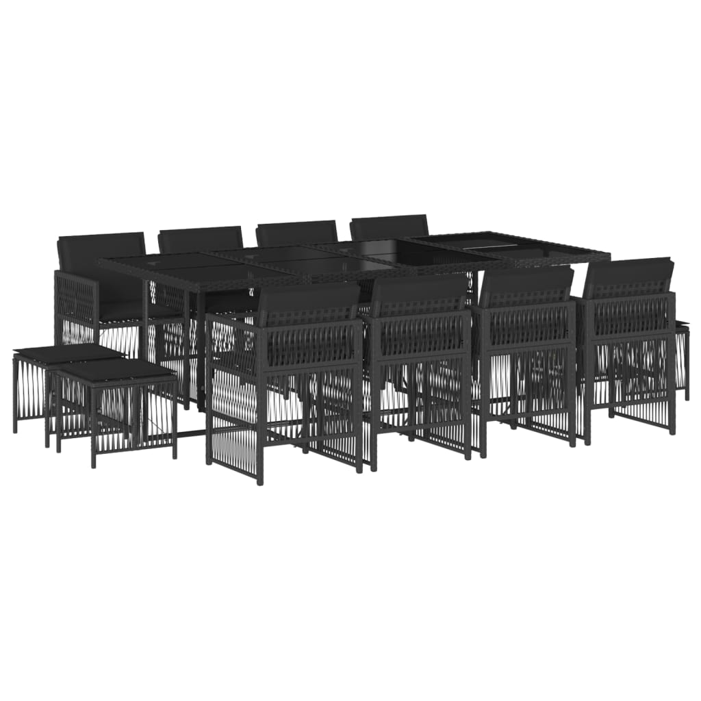 13 részes fekete polyrattan kerti ülőgarnitúra párnákkal (3210979)
