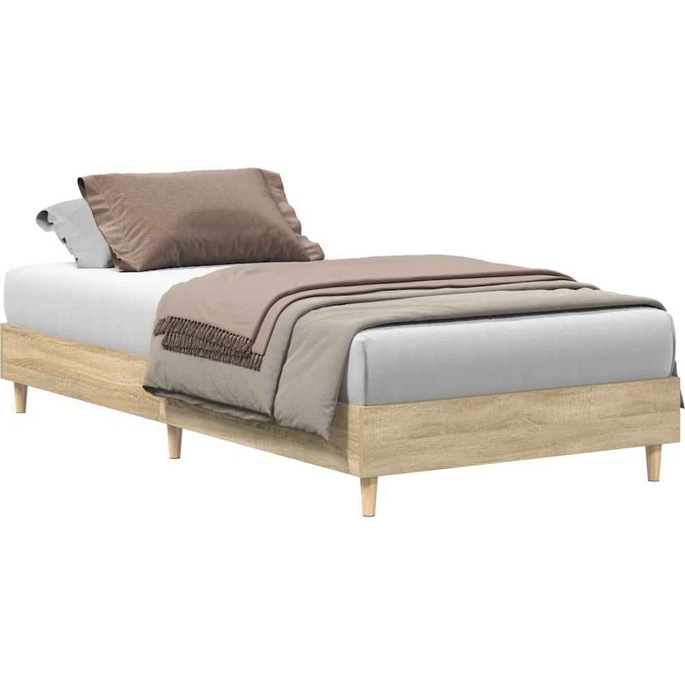 sonoma tölgy színű szerelt fa ágykeret matrac nélkül 100x200 cm (861041)