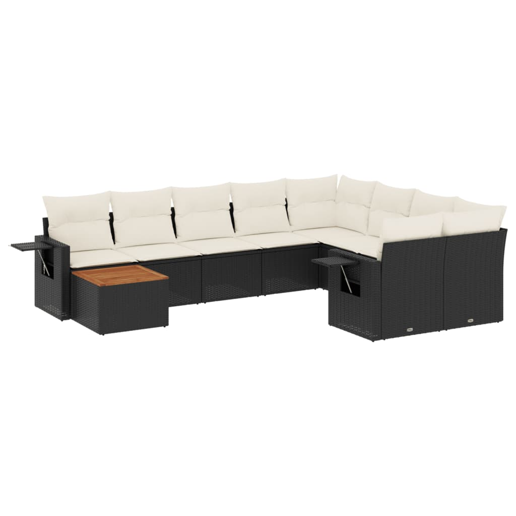 10 részes fekete polyrattan kerti ülőgarnitúra párnákkal (3257057)