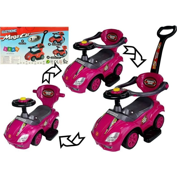 Mega Car 3in1 Push Ride Rózsaszín