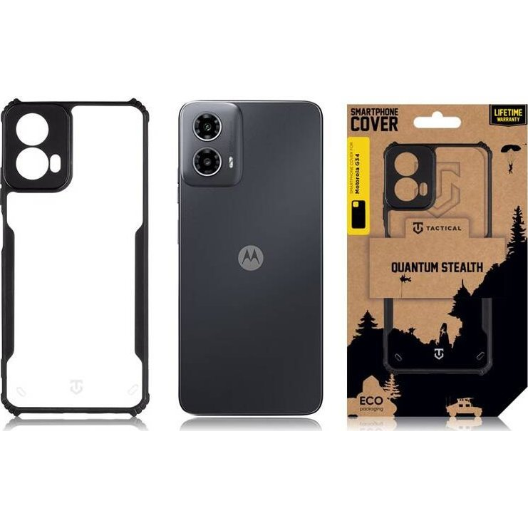Tactical Quantum Stealth Motorola G34 hátlap tok, átlátszó/fekete (8596311248696)